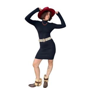 American Apparel Black Stretch Bodycon Dress – High Neck Keyhole Back